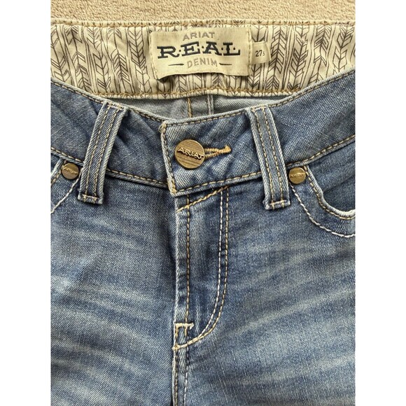 Ariat Real Jeans Women's 27S Arrow MR Boot Blue Mid Rise Stretch Embroidered - Picture 3 of 8